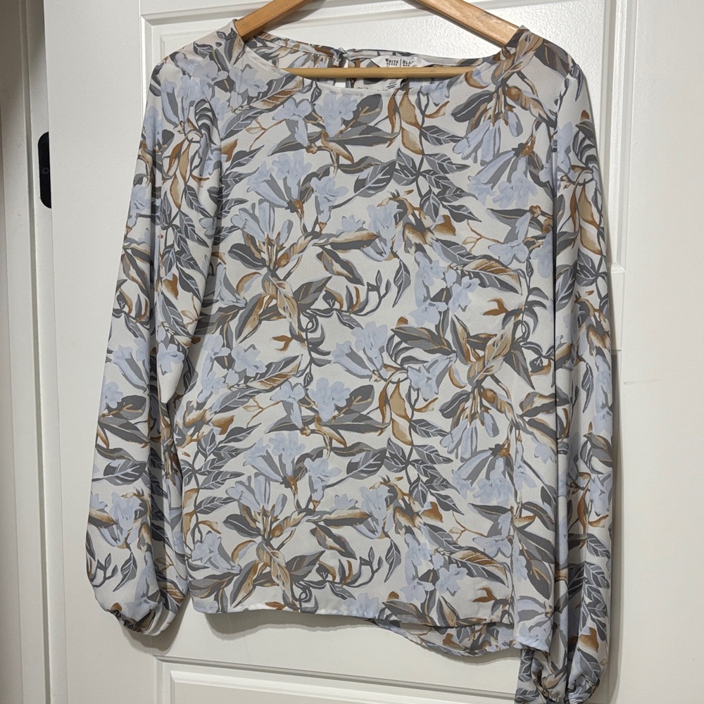 White House Black Market Floral Blouse in Gray and Tan